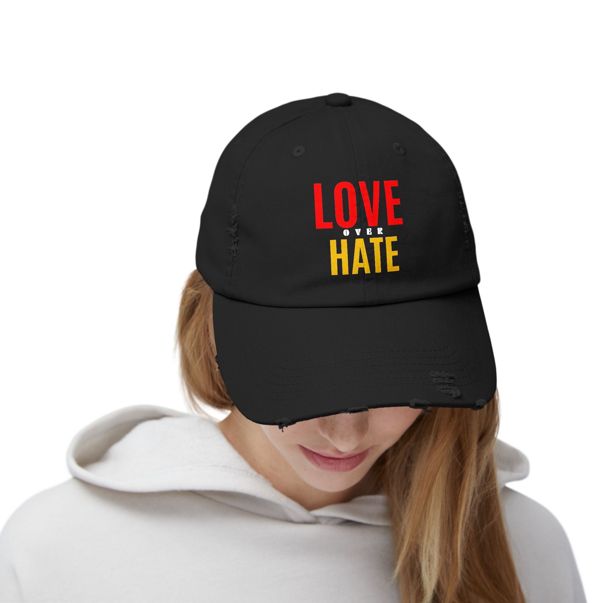 LOVE over HATE -Distressed Cap